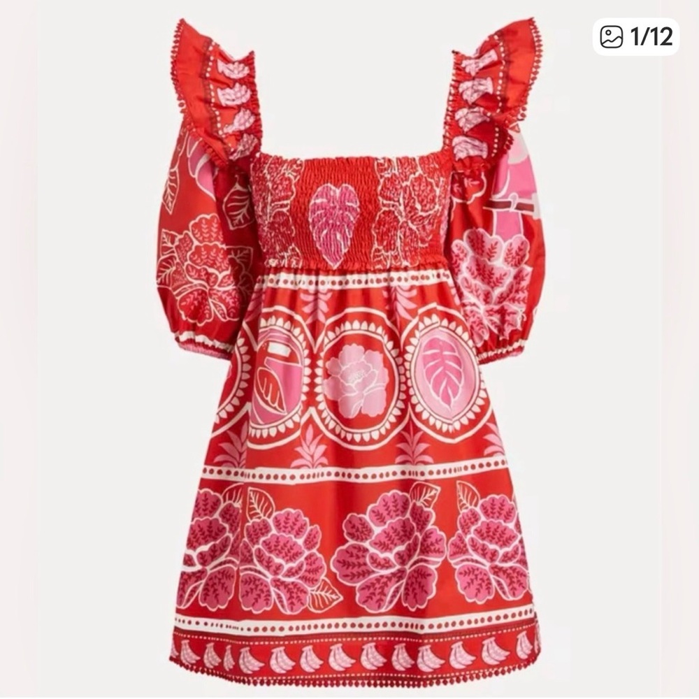 Farm Rio Red & Pink Floral on or Off-Shoulder Dress